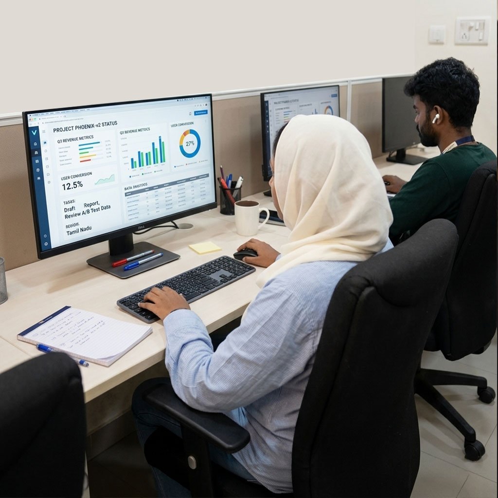 Students working on analytics dashboard during a digital marketing course training session