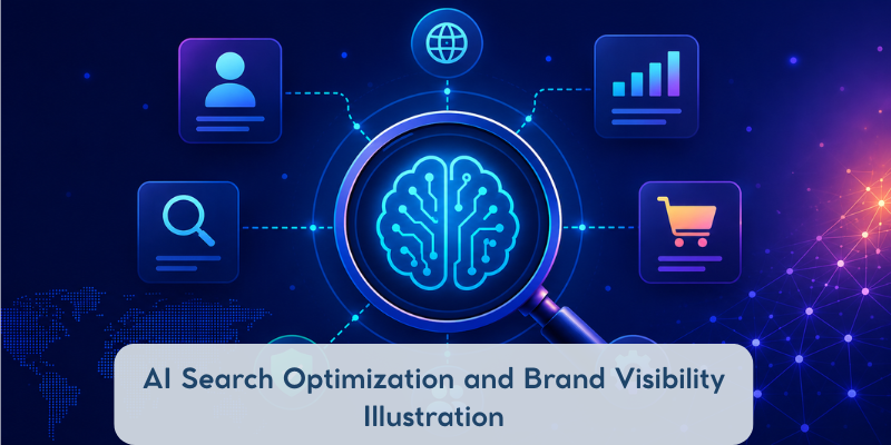 AI Search Optimization and Brand Visibility Illustration