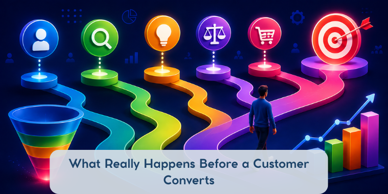 Modern customer buying journey and conversion process illustration