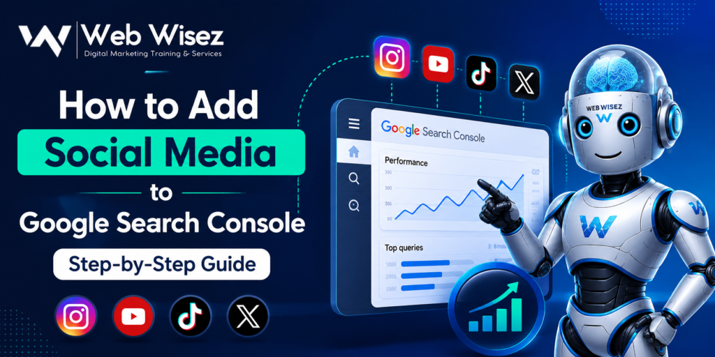 How to Add Social Media to Google Search Console using Platform Properties with Instagram, YouTube, TikTok, X, and Web Wisez AI Assistant.